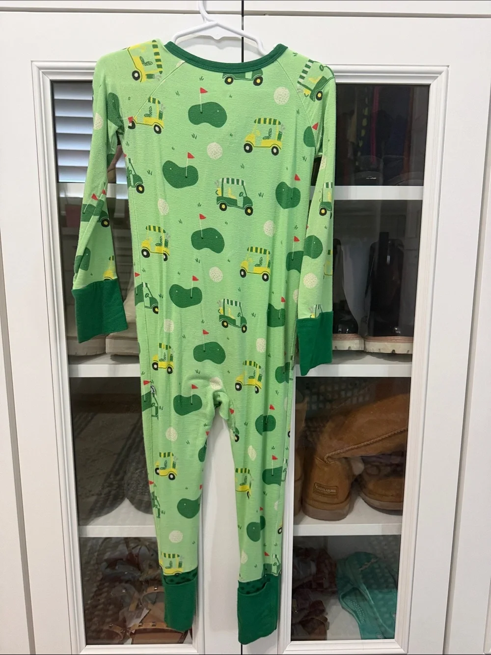 Green Golf Cart Print Kids Zip-Up Footed Pajama